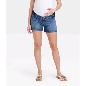 Women's Isabel Maternity Under Belly Jean Shorts Dark Wash 16